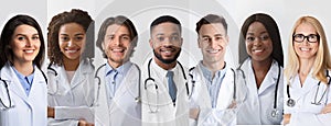 Collection Of Professional Doctors Portraits Posing On Gray Backrounds, Collage photo