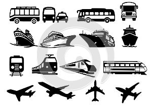 collection of public transportation silhouette