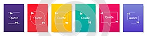 Collection of quote box frames and icons. Text in brackets. Blank template of quote remarks. Empty speech and quote bubbles of