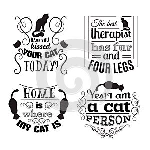 Collection of quote typographical background about cats