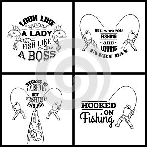 Collection of quote typographical background about fishing.