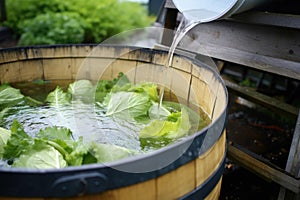 collection of rainwater in a barrel with a lid