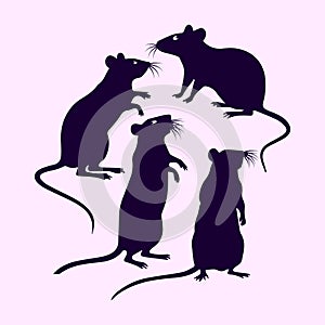 Collection of Rat and Mice Silhouette Graphics in Different Standing and Sitting Poses photo