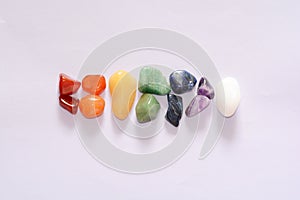 Collection of raw chakras mineral gemstones