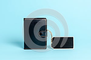 Collection of Real Blank Empty Sticker Card Tag With An Elastic Band On A Different Color Background Containing Modern