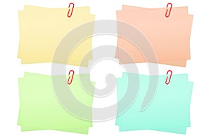 Collection of real note papers with paper clip on