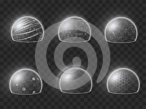 Collection realistic bubble shield vector illustration energy or defense deflector, force bubble photo