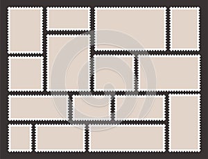 Collection realistic postage stamp vector flat illustration postal blank with vintage frame edge