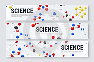 Collection realistic science horizontal banners with place for text vector illustration