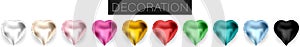 Collection of realistic vector foil helium heart shaped balloons isolated on white background