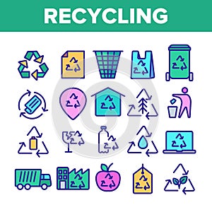 Collection Recycling Thin Line Icons Set Vector photo