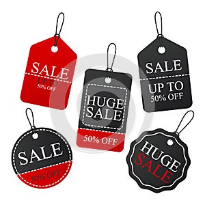 Collection of red flat style speech bubbles isolated on white with space for your text. Vector elements for your design. Paper