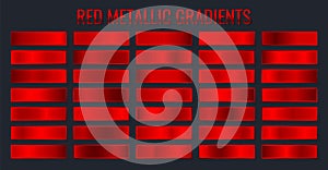 Collection red metallic gradients, chrome christmas gradient set. Vector illustration