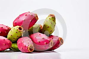 Collection red opuntia, all, cut in half insulated on white background