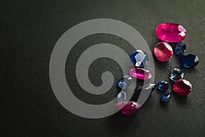 Collection of red ruby and blue sapphire