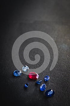 Collection of red ruby and blue sapphire