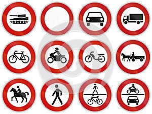 Collection of regulatory signs prohibiting entry for vehicles in Germany.