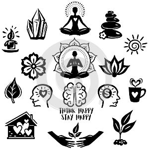 Collection of relaxation and meditation and yoga symbols