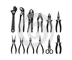 Collection of repair tools vector silhouette design photo