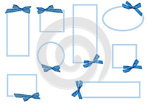 Collection of retro blue cyan Frames with ribbon and a white background framed with a double colored line