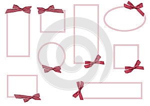 Collection of retro deep pink Frames with ribbon and a white background framed with a double colored line.