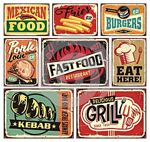 Collection of retro food restaurant signs and posters