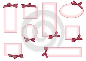 Collection of retro pastel pink frames with ribbons and white shaded central part