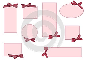 Collection of retro pink plain frames with ribbon and framed by the darker line