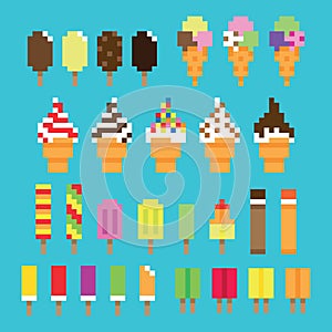 Collection retro pixel ice cream in vector