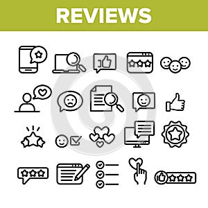 Collection Reviews Thin Line Icons Set Vector