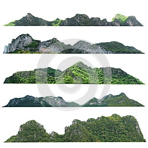 collection rock mountain hill with  green forest isolate on white background photo