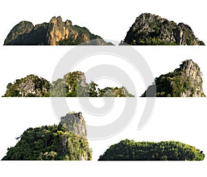 collection rock mountain hill with  green forest isolate on white background