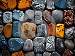 Collection of rocks in different colors in the style of structures. Stone rock background..