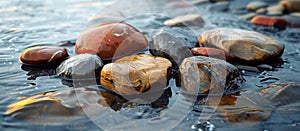 Cluster of Rocks Resting on Water