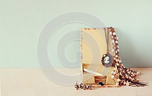 A collection of romantic vintage jewelry. retro filtered image