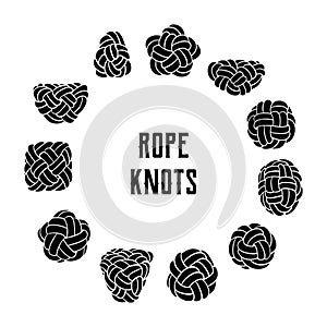 Collection of rope knots. Isolated objects.