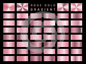 Collection of rose gold metallic gradient. Brilliant plates with golden effect. Vector illustration