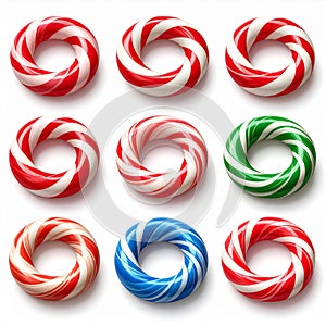 Collection of Round Candy Mint in Red White and Green Colors