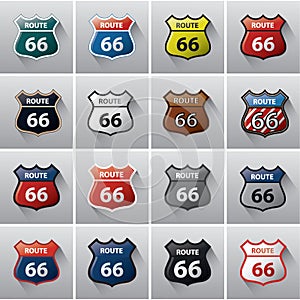 collection of route 66 road signs. Vector illustration decorative design