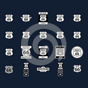 collection of route 66 road signs. Vector illustration decorative design