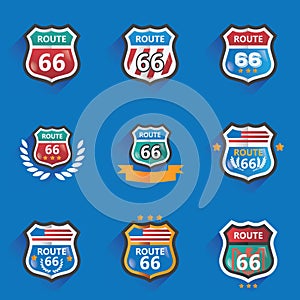 collection of route 66 road signs. Vector illustration decorative design