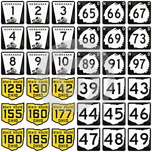 Collection of Route shields in different states of the US