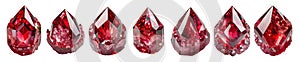 Collection of ruby crystals isolated on transparent background.