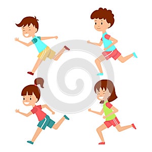 Collection running children. Kids sport activity.