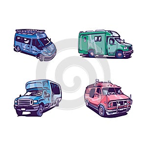 Collection of RV camper travel car vector illustration