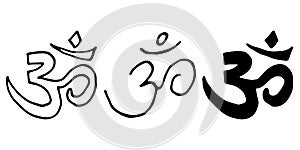 Collection of sacred sound symbol OM in doodle style. Happy Diwali. Om Mantra - sound of life, Buddhism, spiritual symbol, yoga,