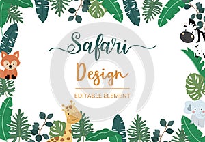 Collection of safari background set with giraffe,zebra,fox,lion.Editable vector illustration for birthday invitation,postcard and