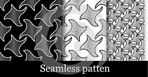 Collection of samples of seamless models in black and white. set of black and white shapes and lines in vector graphics