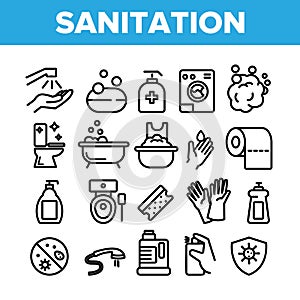 Collection Sanitation Elements Icons Set Vector