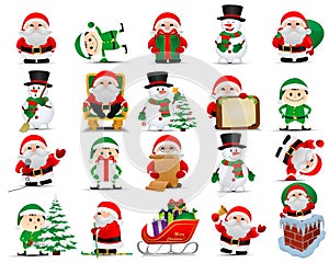 Collection of Santa Clauses, elfs, snowmans.